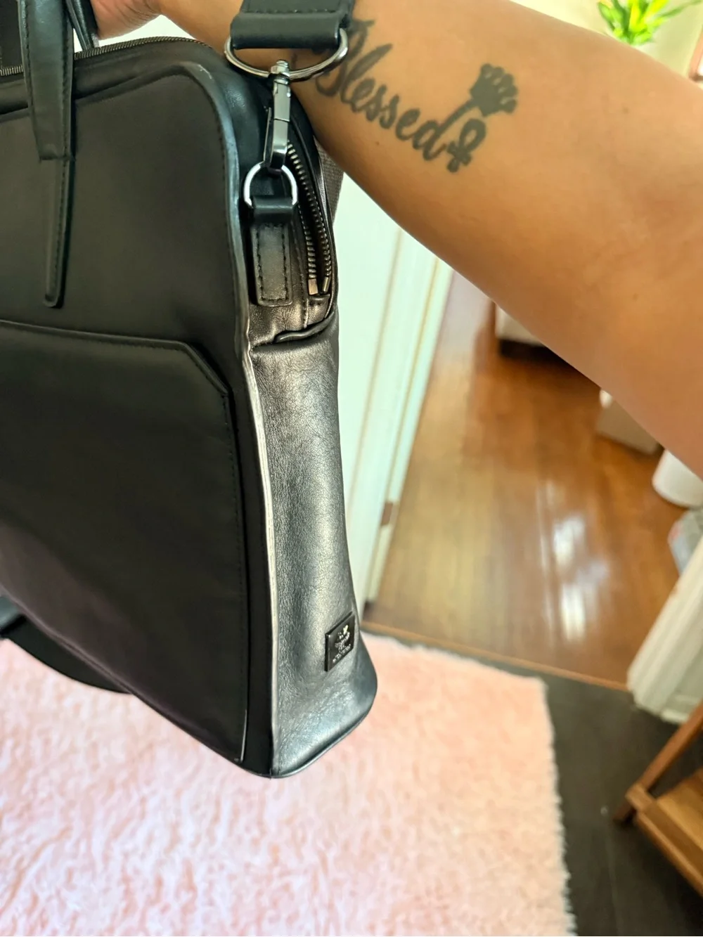 MCM Black Leather Laptop Briefcase with Detachable Strap